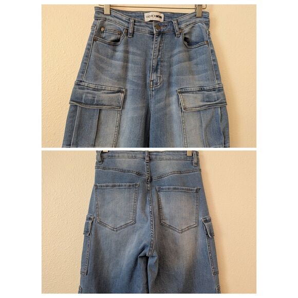 Fashion Nova Back Talking Stretch Straight Cargo Jeans  Sz 7 - Picture 4 of 13